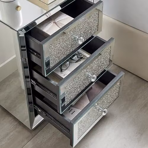 FurnitureboxUK Stella Crushed Diamond Mirrored 3 Drawer Bedside Table in Silver/Grey, W/D/H: 35.1 x 45.5 x 66.0 cm – 2
