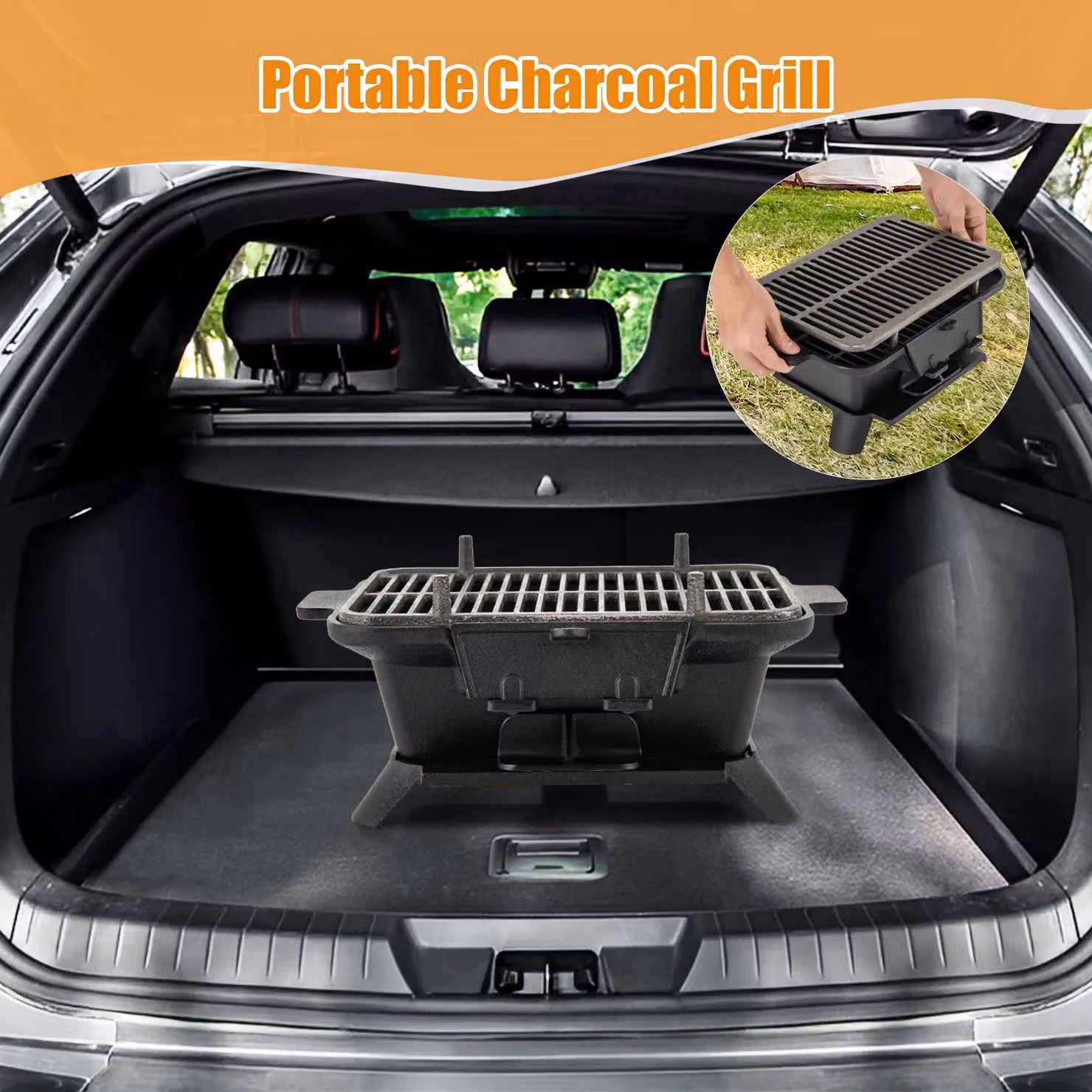 Gymax Portable Cast Iron Charcoal Hibachi Tabletop Grill, Black, W/D/H: 40 x 27 x 18 cm – 6