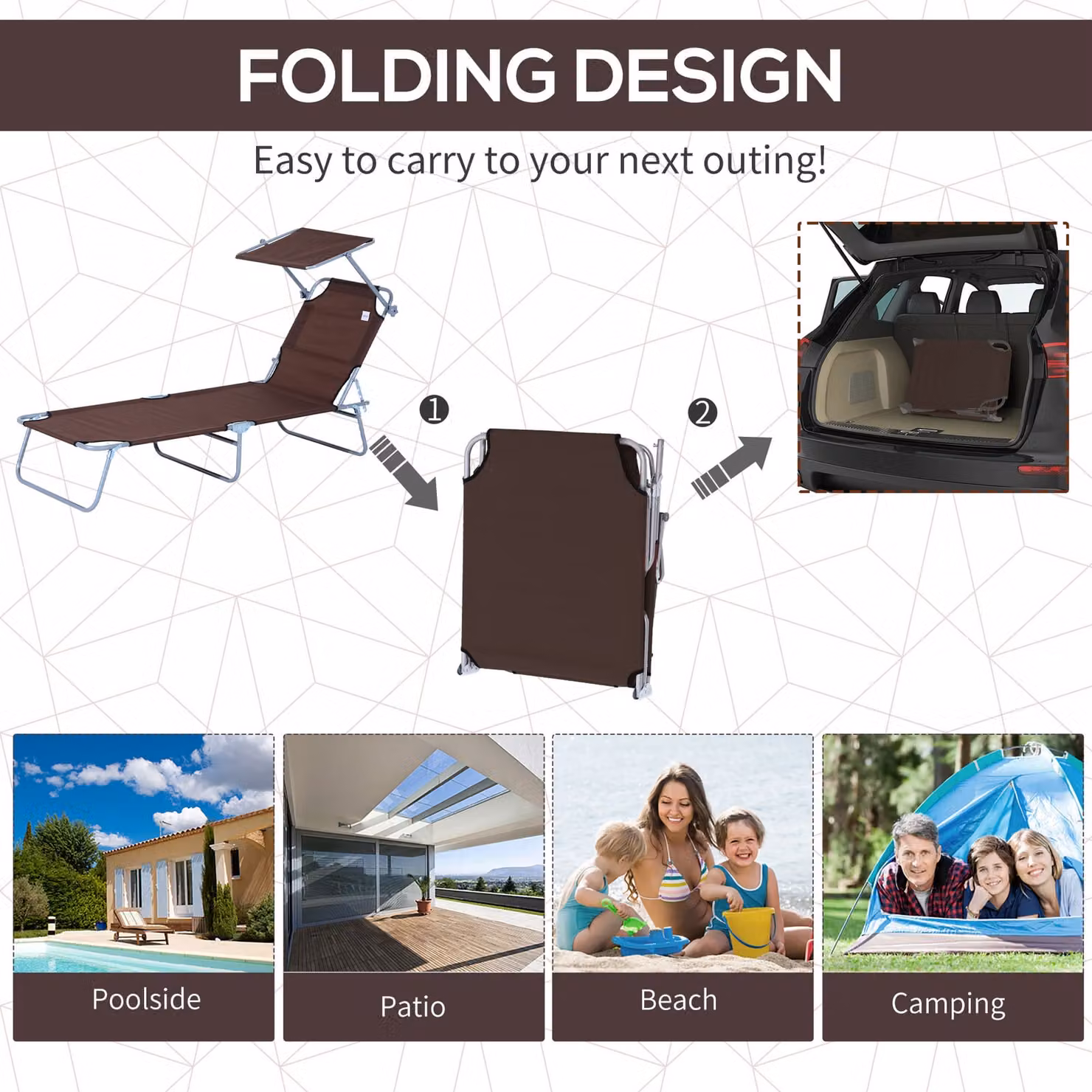 Outsunny Pair of Brown Canopied Sunloungers with Adjustable Headrests and Textilene Fabric – 5