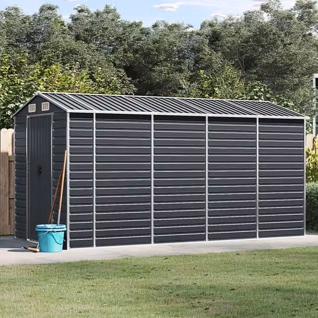 Berkfield Home Anthracite and Black Galvanised Steel Pent Garden Shed W/D/H: 191 x 385 x 198 cm – 1