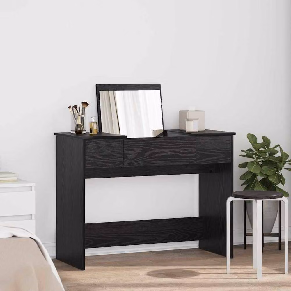 Berkfield Home Modern Dressing Table with Mirror in Black Oak, W: 100 cm, D: 45 cm, H: 76 cm – 2