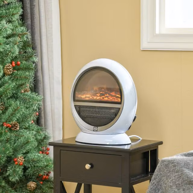 HOMCOM 1500W Freestanding Electric Fireplace Heater with Rotatable Flame Effect in White – 2