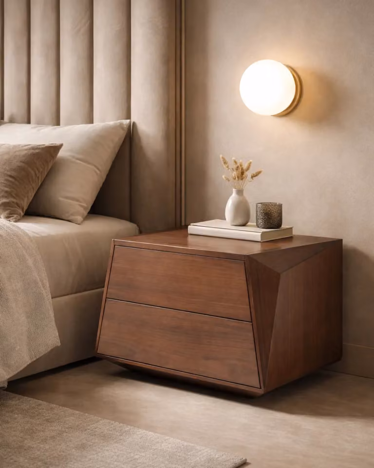 Tommy Franks Modern Walnut Wood Bedside Table in Brown