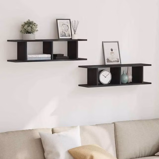 Berkfield Home Wall Mounted Shelves, 2 Pack, Black Oak, W: 75 cm, D: 20 cm, H: 18 cm