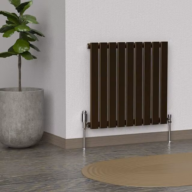 Lux Heat Single Flat Horizontal Wall Mounted Steel Radiator in Gold or Bronze, W: 60 cm, H: 63 cm