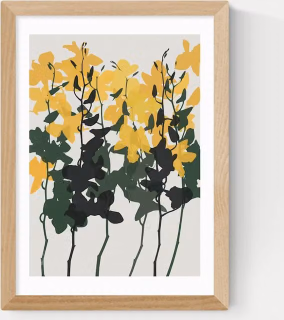 East End Prints Orchids 7 Framed Botanical Art Print in Beige and Yellow