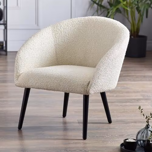 Julian Bowen Amari Accent Chair in White Bouclé Fabric, H 76.5 x W 71 x D 78 cm – 2