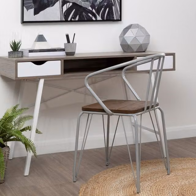 Orsina Industrial Grey Metal and Elm Wood Armchair – 1