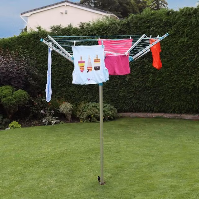 JVL 4 Arm Aluminium Rotary Airer, Grey