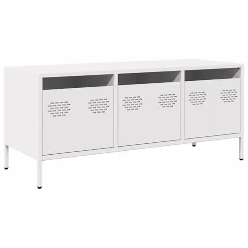 vidaXL Industrial Style TV Cabinet in White Matt Metal, W/D/H: 101.5 x 39.0 x 43.5 cm – 1