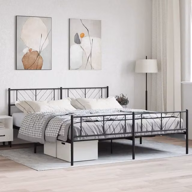 Berkfield Home Metal Bed Frame with Headboard and Footboard in Black W/D/H: 193 x 203 cm – 1