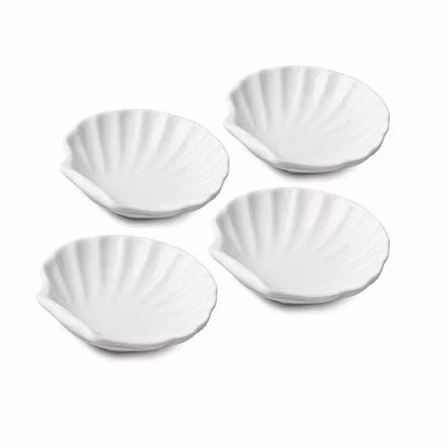 WM Bartleet & Sons 1750 Porcelain Shell Design Dip Bowl Set of 4, White, Diameter: 10 cm