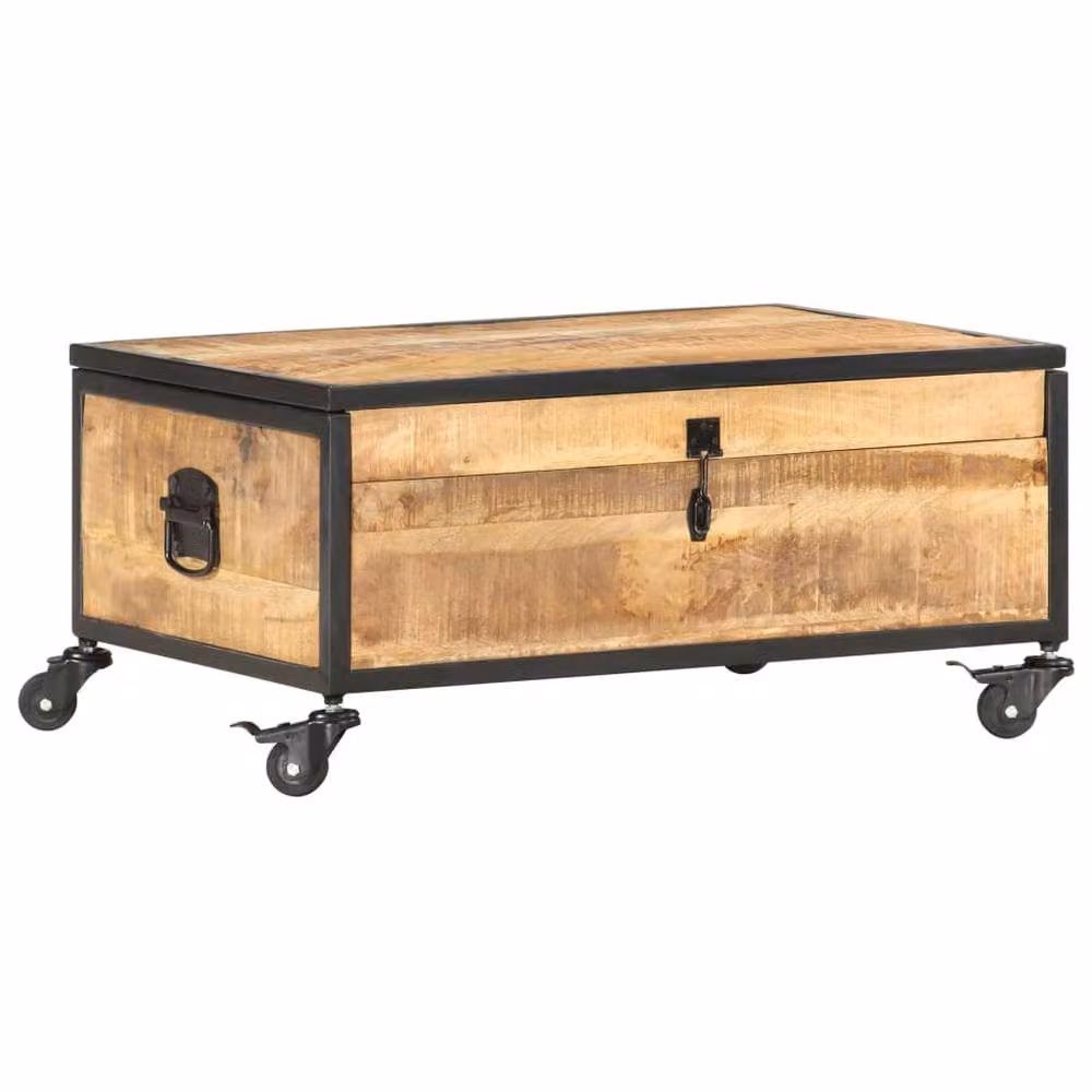 Berkfield Home Brown Solid Mango Wood Coffee Table with Castors, W: 70 cm, D: 50 cm, H: 33 cm – 2