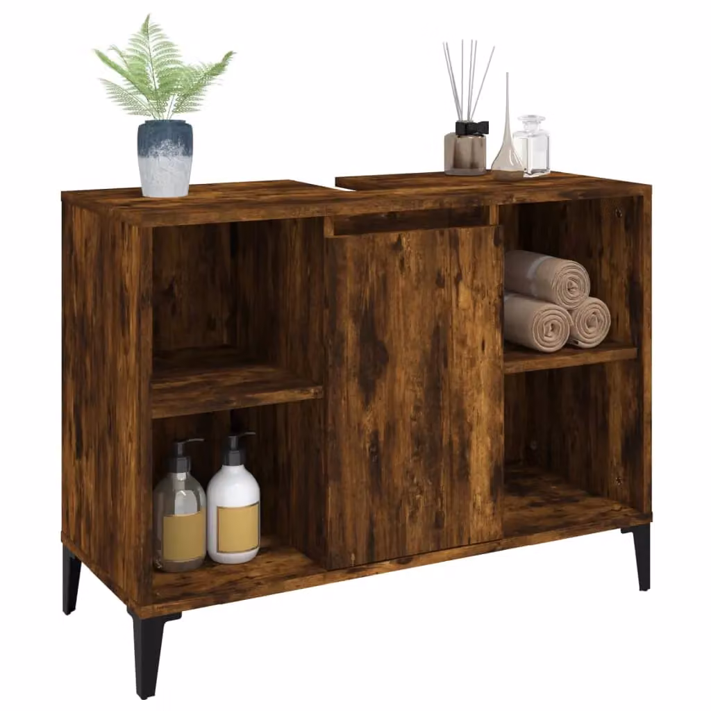 Berkfield Home Smoked Oak Sink Cabinet in Brown, W/D/H: 80 x 33 x 60 cm – 3