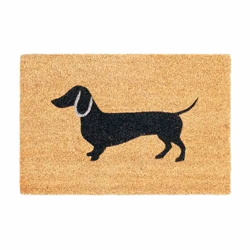 Nicola Spring Sausage Dog Coir Door Mat Set of 2, Brown and Multicolour, W: 60 cm, D: 40 cm