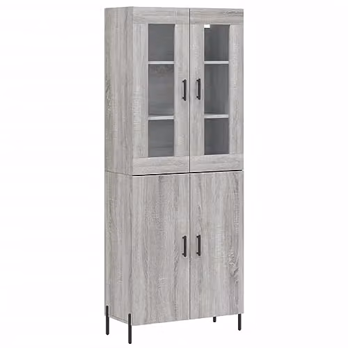 vidaXL Modern Grey Sonoma Highboard and Sideboard Storage Cabinet with Shelf