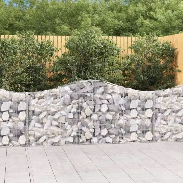 Berkfield Home Arched Gabion Baskets, 3 Piece Set, Silver Galvanised Steel, W: 200 cm, D: 30 cm, H: 80-100 cm – 1