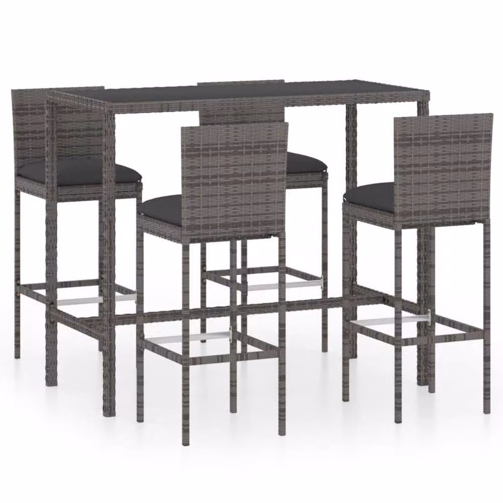 Berkfield Home 5 Piece Grey Poly Rattan Garden Bar Set with Cushions – 1