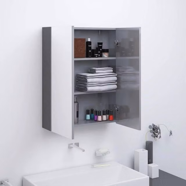 Berkfield Home Glossy Grey MDF Bathroom Mirror Cabinet, W/D/H: 60 x 15 x 75 cm