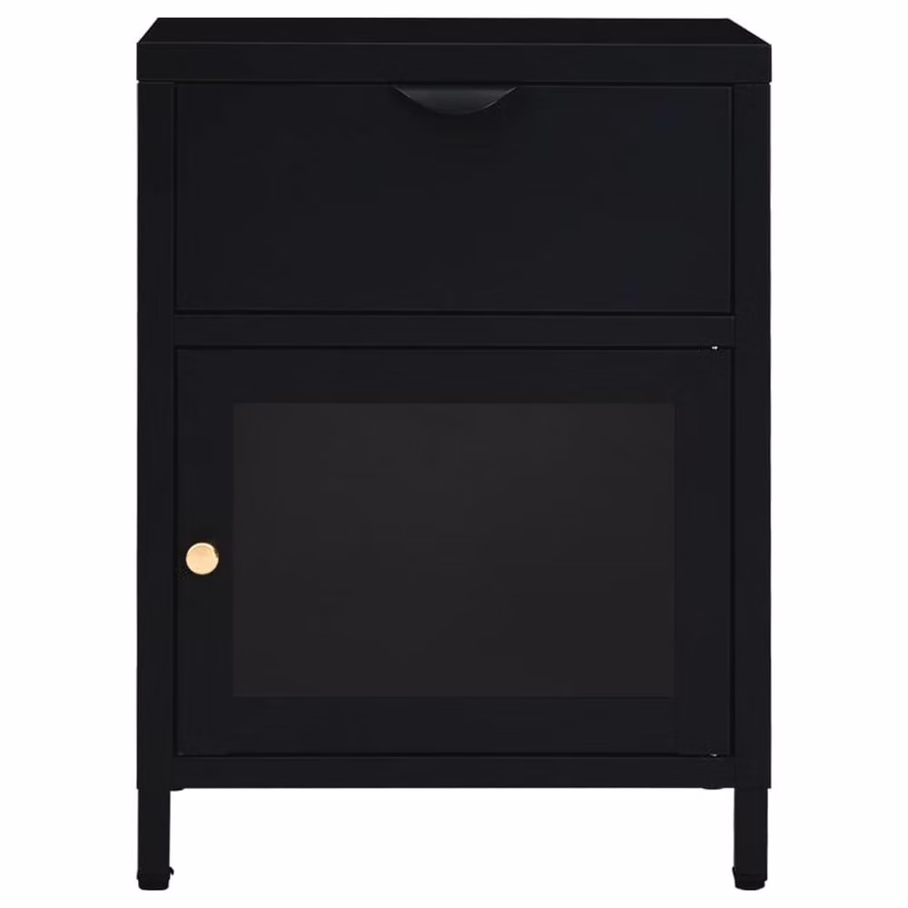 Berkfield Home Modern Black Nightstand in Metal and Glass, W: 40 cm, D: 30 cm, H: 54.5 cm – 3