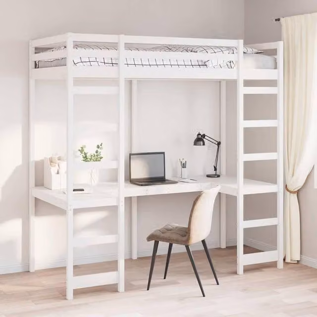 Berkfield Home Loft Bed Frame in White Solid Pine Wood, W/D/H: 90 x 200 cm