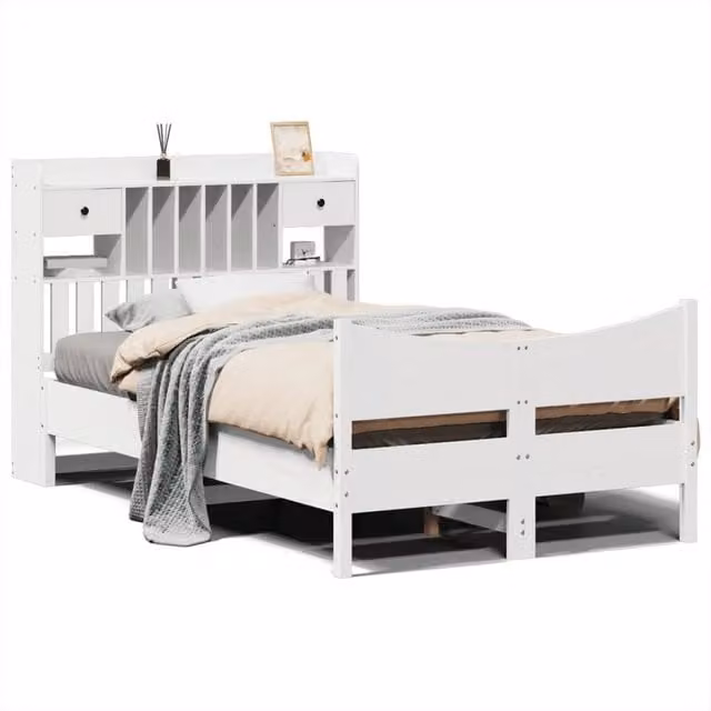 Berkfield Home White Solid Wood Pine Double Bed Frame W: 135 cm, L: 190 cm