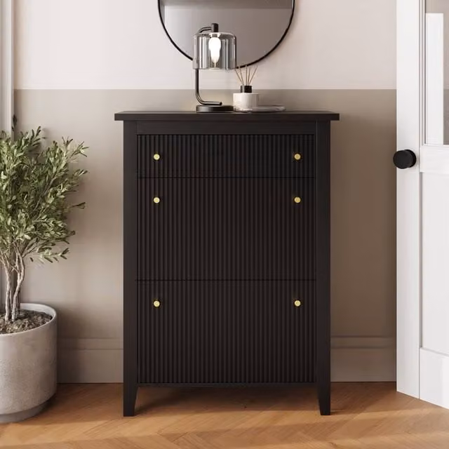 GFW Garrucha Deluxe Modern Black Matt Shoe Cabinet with Tilting Compartments and Internal Drawers – 1