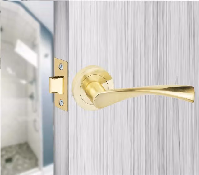 Golden Grace Brass Bathroom Door Handles in Gold
