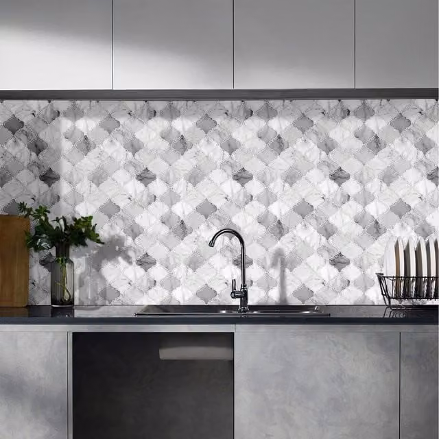 Lifeideas 10 Piece Self Adhesive Geometric Tile Look Backsplash Wall Stickers in Grey, W: 30.5 cm