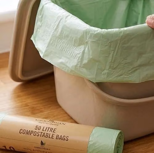 Groundsman 50L Compostable Food Waste Caddy Bags, Pack of 10 Biodegradable Green Bin Liners – 3