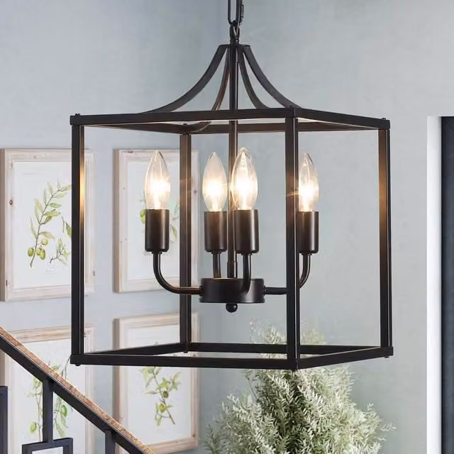 Garwarm Industrial Lantern Style Hanging Pendant Ceiling Light in Black – 1