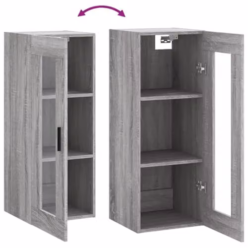 vidaXL Wall Mounted Cabinet in Grey with Glass Doors, W/D/H: 34.5 x 34 x 90 cm – 3