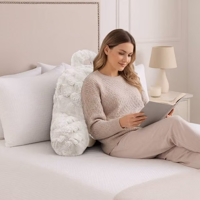Velosso Chunky Popcorn Faux Fur Cuddle Pillow for Back and Lumbar Support in Cream