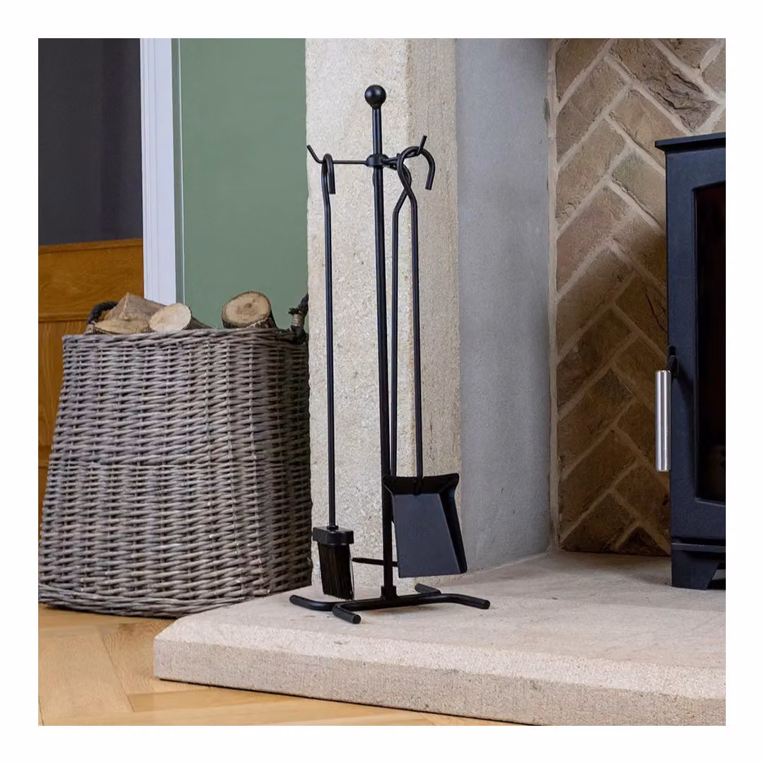 JVL Edale 3 Piece Contemporary Fireside Companion Set with Stand in Black – 2