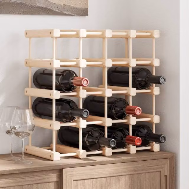 Berkfield Home Rustic Solid Wood Pine Wine Rack for 20 Bottles, Brown, W/D/H: 46.5 x 23 x 46.5 cm