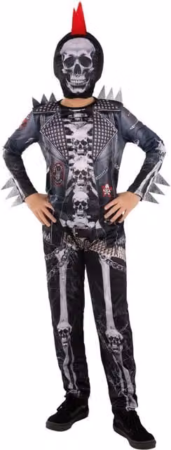 Smiffys Childrens Punk Skeleton Costume in Black and Multicolour, Age 7-9 Years