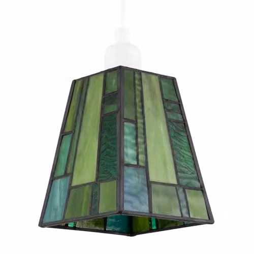 Happy Homewares Rectangular Art Deco Tiffany Stained Glass Pendant Light Shade in Green, W: 13 cm x D: 10 cm x H: 10 cm – 1
