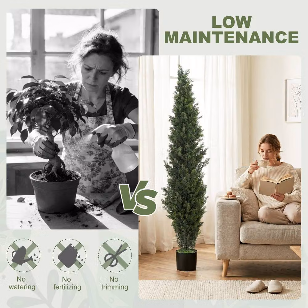 HOMCOM Set of 2 Green Artificial Cypress Trees in Weighted Concrete Pots, Height: 150 cm – 5