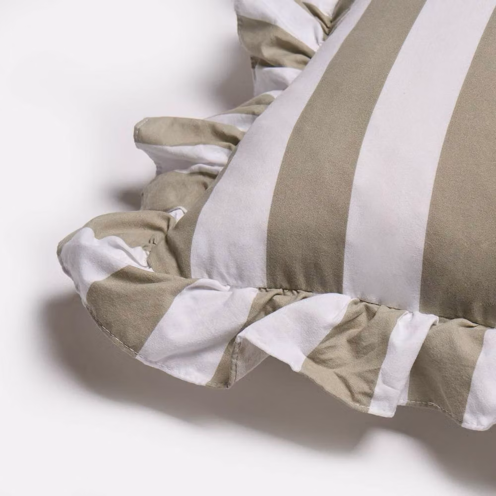 OHS 2 Pack Striped Frill Decorative Throw Pillows with Removable Linen Covers, Green, W/D/H: 45 x 45 x 45 cm – 3
