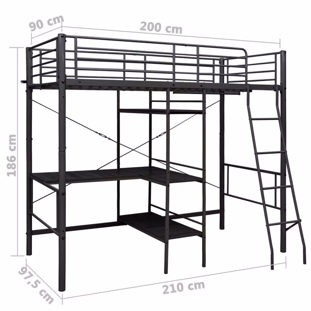 Berkfield Home Black Metal Bunk Bed with Table for Children W/D/H: 90 x 200 cm – 4