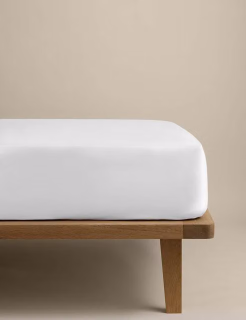 M&S Egyptian Cotton 400 Thread Count Percale Deep Fitted Sheet, White, W: 180 cm x L: 200 cm