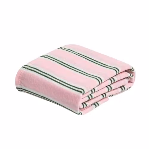 OHS Striped Fleece Throw Blanket in Pink and Green, W/D/H: 120 x 150 cm