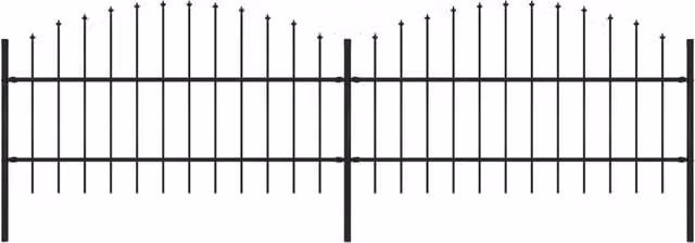 Berkfield Home Garden Palisade Fence with Spear Top in Black Steel, W: 3.4 m, H: 0.75-1 m