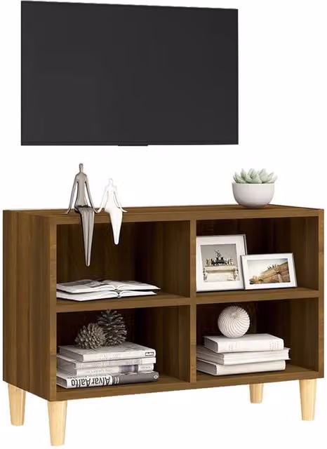 Berkfield Home Mid Century TV Cabinet in Brown Oak with Solid Wood Legs, W/D/H: 69.5 x 30 x 50 cm – 1