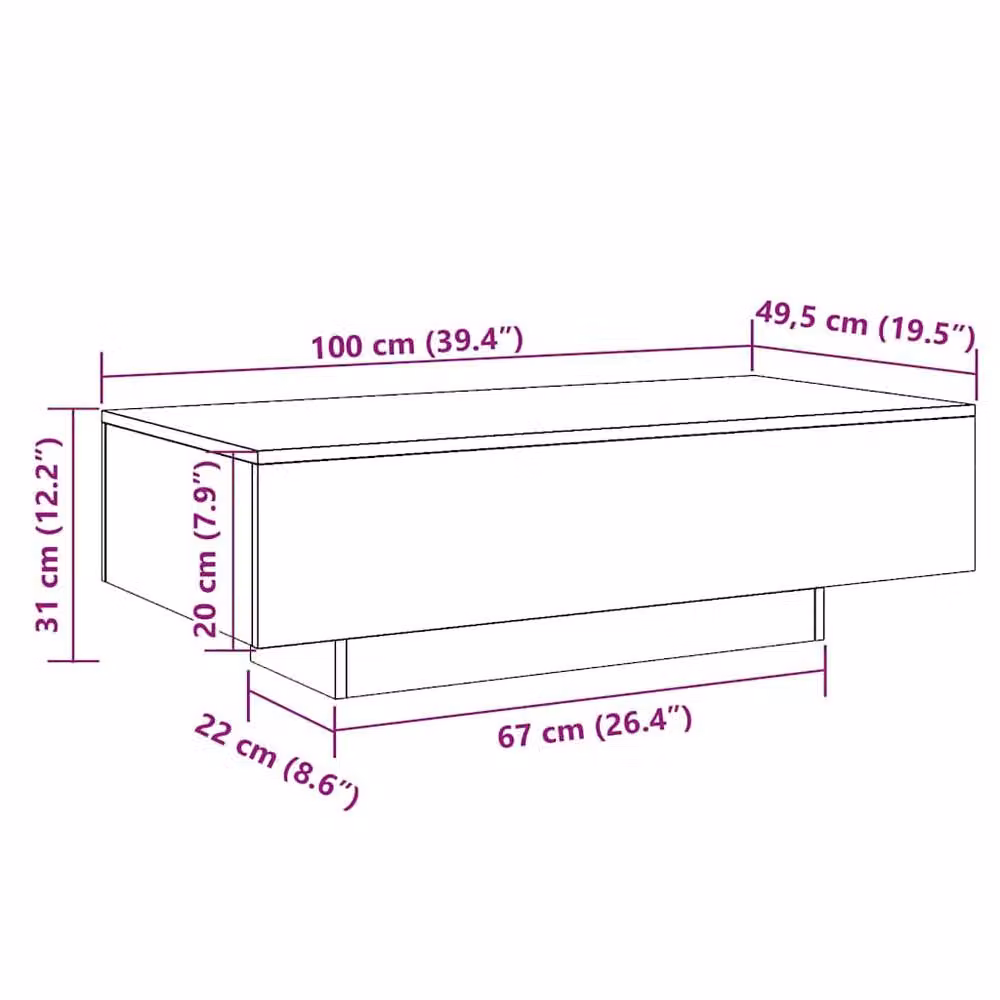 Berkfield Home Modern Rectangular Coffee Table in Smoked Oak Brown, W: 100 cm, D: 49.5 cm, H: 31 cm – 6