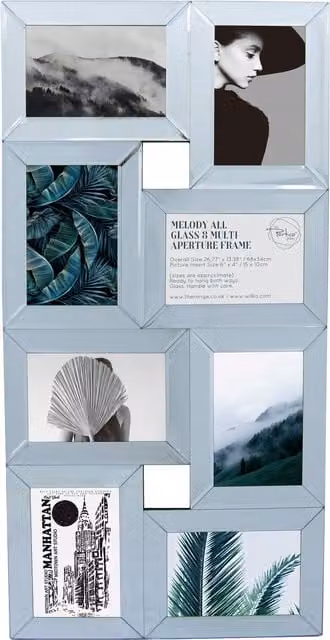 The Port. Co Gallery Melody All Glass 8 Multi Aperture Rectangular Tabletop Frame in Silver and Transparent