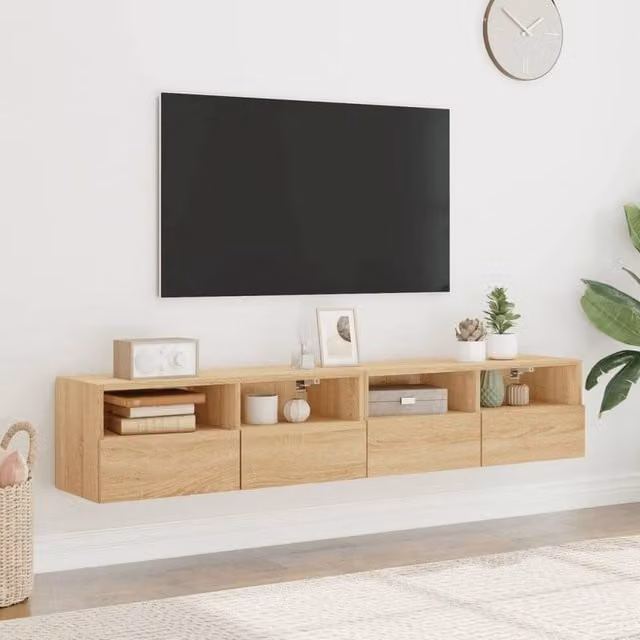 Berkfield Home Set of 2 Sonoma Oak TV Wall Cabinets in Light Tan, W/D/H: 80 x 30 x 30 cm – 1