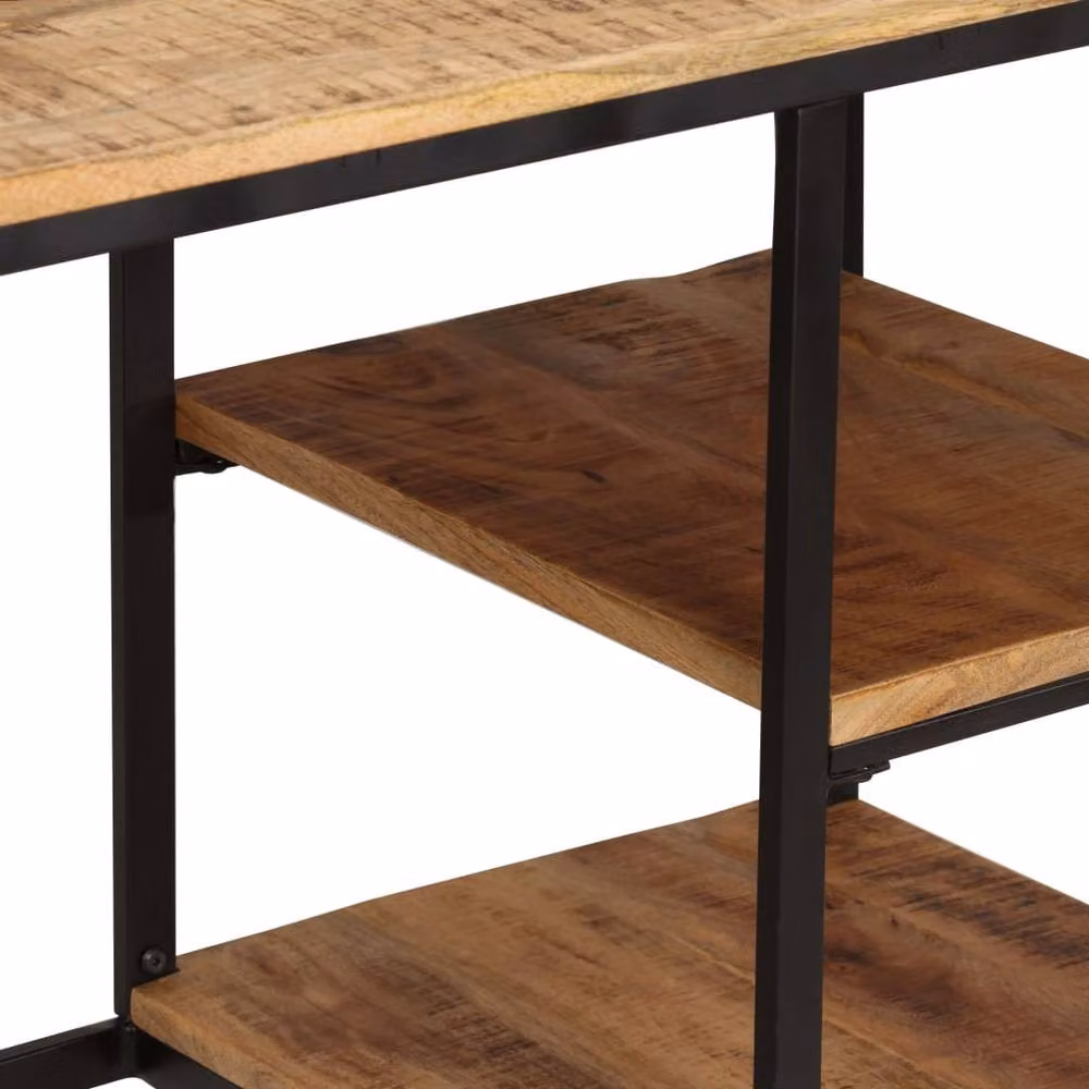 Berkfield Home Beautiful Writing Desk with Folding Stool in Brown Solid Mango Wood, W/D/H: 115 x 50 x 76 cm – 2