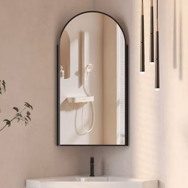KEEPREAPER Modern Black Corner Mirror Cabinet with Storage and Internal Shelves, W/H: 40 x 80 cm