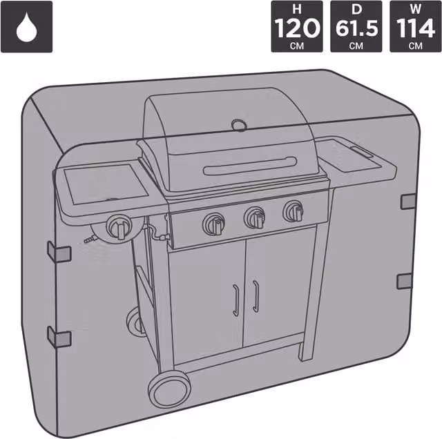 Charles Bentley Universal Waterproof Gas BBQ Cover, Black and Grey, W: 120.0 cm, D: 114.0 cm, H: 61.5 cm